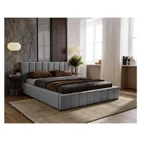 marpur Polsterbett Nero mit Kopfteil, 200x200 cm, Doppelbett mit Bettkasten und Lattenrost aus Holz, Velourstoff: Grau