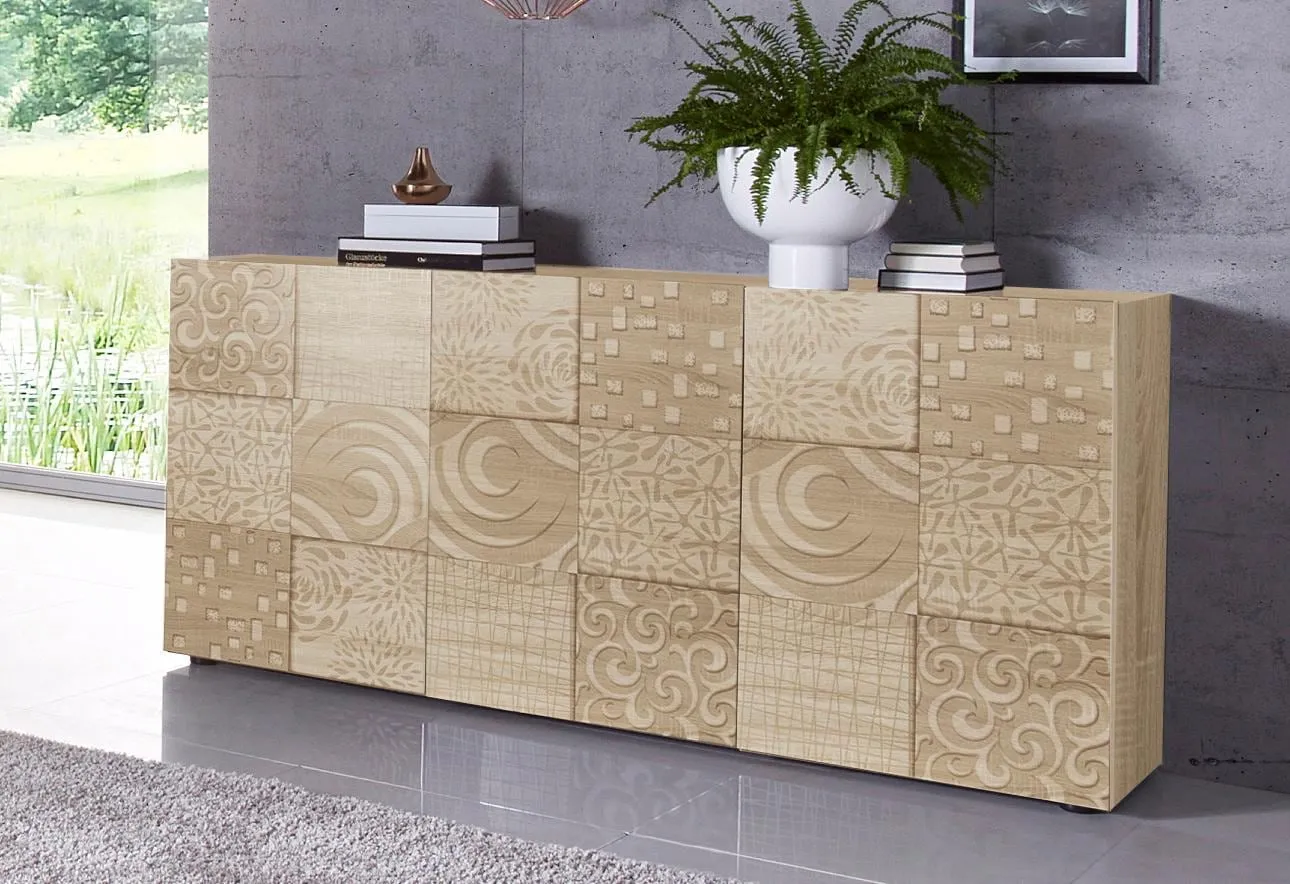 Sideboard »Miro«, Breite 181 cm mit dekorativem Siebdruck, Eichefarben sägerau mit Siebdruck, , 92678344-0