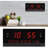 Elegante Led-wanduhr Mit Schwarzem Rahmen, Aufhängelöchern Und Digitalanzeige Für Büro Und Wohnzimmer