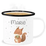 Emaille Becher Blechbecher - Tiere - Eichhörnchen Eichhorn Squirrel - 300 ml - Weiß Schwarz - tasse personalisierte geschenke kita tassen tier name kaffee tieren waldtiere tiermotiv