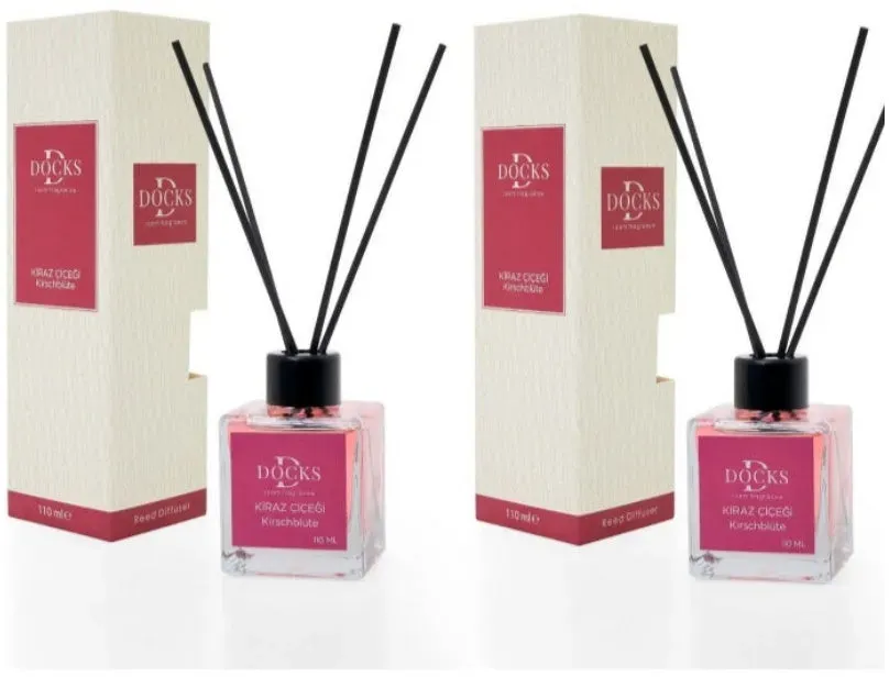 2er Set DOCKS Raumduft Set 110ml Diffuser mit Duftstäbchen – Lufterfrischer Duft Kirchblüte