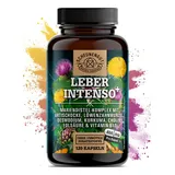 LEBER INTENSO+® Leber Kapseln Hochdosiert - WICHTIG: Laborgeprüft mit Cholin, Mariendistel, Artischocke, Löwenzahn, Desmodium PLUS 80% Silymarin und 5% Cynarin -DE- SCHEUNENGUT®