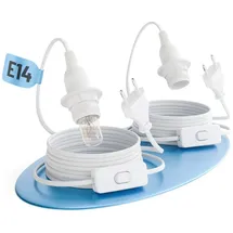 greate 2x E14 mit Kabel und Schalter weiß 3,5 Meter - E14 Fassung mit Stecker max. 60W 250V - Glühbirnen Fassung für Weihnachtsstern, Papierstern uvm - Fassungen für Glühbirnen