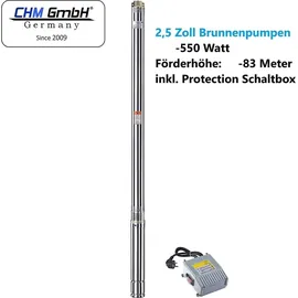 chm GmbH® Brunnenpumpe 2,5 Zoll 550 Watt 8,2 Bar 2700 L/h sandresistent bis zu 5 %