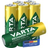 Varta Batterien AA, wiederaufladbar, 6 Stück, Recharge Accu Power, Akku, 2100 mAh Ni-Mh, ohne Memory Effekt, vorgeladen, sofort einsatzbereit