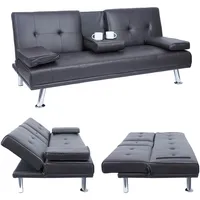 Mendler 3er-Sofa HWC-F60, Couch Schlafsofa Gästebett, Tassenhalter verstellbar 97x166cm ~ Kunstleder, braun