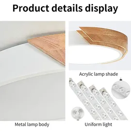 Style Home LED Deckenleuchte Deckenlampe 36W dimmbar mit Fernbedienung 3000K-6000K, Ø40*H4cm für Wohnzimmer Schlafzimmer Küche Holz