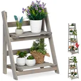 Relaxdays Blumentreppe, 2-stufig, Blumenleiter Holz, klappbar, Leiterregal für Pflanzen, HBT: 51,5 x 41 x 24 cm, grau