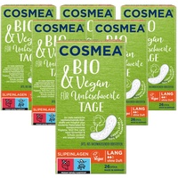 Cosmea Bio-Slipeinlagen lang, ohne Duft, Vorteilspack (5 x 26 Stk). Hygiene-Einlagen aus Bio-Baumwolle. Damen-Hygiene im Einklang mit der Natur