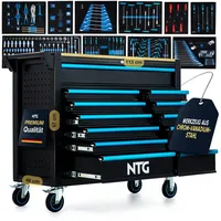 NTG Werkzeugwagen XXL 471-tlg. bestückt – 12 Schubladen mit Holzarbeitsplatte, abschließbar, mobil auf Rollen – Profi Werkstattwagen aus Metall für Garage & Werkstatt
