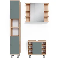 Vicco Badmöbel-Set Fynn Grün/Goldkraft Eiche 3 Teile mit Hochschrank