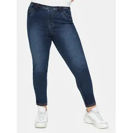 sheego Jeansjeggings SHEEGO, Damen, Gr. 42, Normalgrößen, blau (dunkelblau denim), 76% Baumwolle, 22% Polyester, 2% Elasthan, unifarben, lang, Jeans