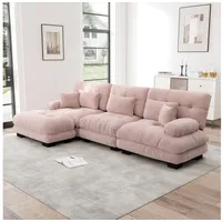 STILVORA Schlafsofa 3-Sitzer-Sofa mit Fußhocker Modulare Sofa mit Dekokisse für Wohnzimmer rosa