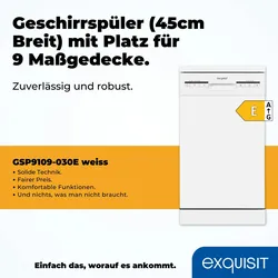 Exquisit Geschirrspüler GSP9109-030E weiss | Spülmaschine 45 cm | ECO-Modus | Maßgedecke: 9 | Standgerät