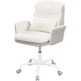 Hzuaneri Schminktisch Stuhl mit Rückenlehne, Drehstuhl mit Wippfunktion, Homeoffice Stuhl aus belüftetem Sherpa Stoff und PU Leder, Geeignet für Schlafzimmer, Büro und Wohnzimmer, Beige-Weiß OC00499WG