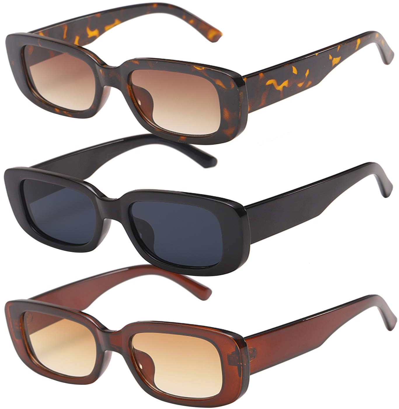 Lidiper 3 Stück Vintage Rechteckige Sonnenbrille für Damen, UV 400 Brille Retro Quadrat Brillen Mode Sonnenbrille für Reise, Fahren Angeln Reisen - 147*136*40mm