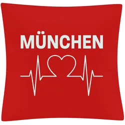 multifanshop Kissenbezug - München rot - Herzschlag - Druck weiß - Kissen