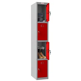 Phoenix Spind Locker grau, rot PL1430GRK, 4 Schließfächer 30,0 x 50,0 x 183,0 cm