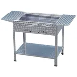 BSR-Grillen Holzkohlegrill Grill Kohlegrill aus Edelstahl 81x53x80 cm Kohlekasten Grillfläche 76x47 cm ideal für Privat Verein Catering Gastronomie (Grillrost verchromt + Seitenablagen)