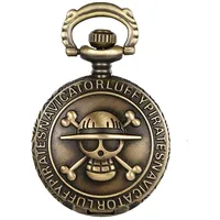 JewelryWe Antik Bronze Anime One Piece Design Quarz Taschenuhr Anhänger mit 80 cm Kette – Weihnachten Geschenk