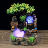 Zimmerbrunnen mit Pflanzen, Tischbrunnen Wasserfall mit Beleuchtung Farbwechsler, Garten Aquarium Harz Desktop Brunnen mit Nebel Steingarten Dekoration, für Indoor Outdoor Luftbefeuchter Geschenk