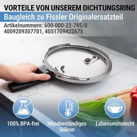 Piebert 3x Dichtung 39156 22cm für Fissler Vitaquick, Vitavit Comfort, Vitavit Premium, Vitavit edition Schnellkochtöpfe, Deckel-Dichtungsrin... - grau,