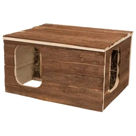 Trixie Natural Living Haus Hilke mit Raufe, Meerschweinchen, Rindenholz, 40 23 32 cm