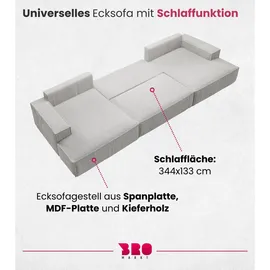 bromarkt Ecksofa PABLO U Schlaffunktion, Bettkasten U-Form 398x148x85cm Weiß - Weiß