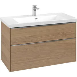 Villeroy & Boch Waschbeckenunterschrank Subway 3.0 2 Auszüge 97,3 x 57,9 x 47,8 cm Nordic Oak / Aluminium glänzend