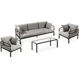 Konsimo Gartenmöbelset RAMBE 4-tlg. 1x Tisch 2x Sessel 1x Sofa 3-Sitzer, mit Auflage, Stahlrahmen, LOFT-STIL, Anthrazit/Hellgrau - Dunkelgrau