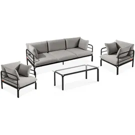 Konsimo Gartenmöbelset RAMBE 4-tlg. 1x Tisch 2x Sessel 1x Sofa 3-Sitzer, mit Auflage, Stahlrahmen, LOFT-STIL, Anthrazit/Hellgrau - Dunkelgrau