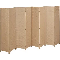 Relaxdays Paravent, 8-teilig, Raumtrenner faltbar, HxB 170x320 cm, Sichtschutz innen, Holz, Papierseil, Trennwand, natur