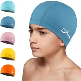 FUNOWN Badekappe für Kinder, PU-Badekappen Unisex-Badekappe wasserdichte Badekappe Badekappen für langes und kurzes Haar Badekappe für Jungen und Mädchen Kinder (Navy blau)