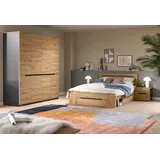 inn.furn Schlafzimmer Komplett Set Bett 2x Nachttisch), Kleiderschrank, Soft-Close Eiche