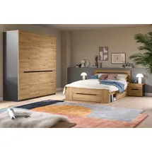 inn.furn Schlafzimmer Komplett Set Bett 2x Nachttisch), Kleiderschrank, Soft-Close Eiche