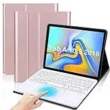 QYiiD Tastatur Hülle für Galaxy Tab A 10.5 (SM-T590 / T595 / T597), Leichte Schutzhülle mit Magnetisch Abnehmbarer QWERTZ Kabelloser Tastatur für Galaxy Tab A 10.5 (2018 Release), Rosegold