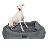 Freudentier Hundekorb VelvetTwist mit Cord/Velour Wendekissen schwarz 70 cm x 90 cm