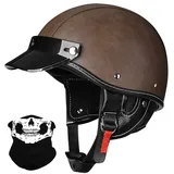 Vintage Motorrad Halbhelme Retro JetHelm Halbschalenhelm mit ECE Deutsche Motorradhelm Scooter-Helm mit Abnehmbarer Krempe und Herausnehmbares Innenfutter für Moped Cruiser Chopper