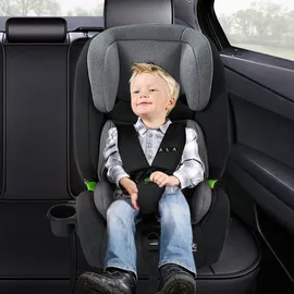 fablekids Kinderautositz mit Isofix | Autokindersitz ab 15 M. | Autositz für Kinder 76-150cm | 3-Punkt-Gurt | ECE R129/03 | Grau