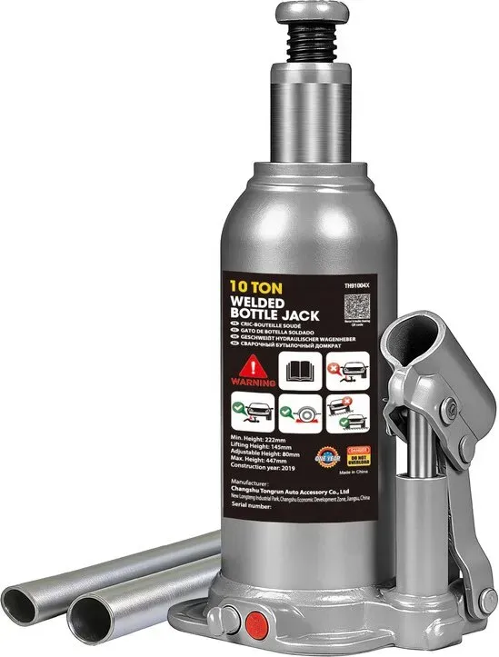 TCE 10t Industriequalität Vertikaler Hydraulikflaschenheber 222-448mm Geschmiedeter Stahlfuß Verchromter Kolbenstange mit Sicherheits-Überlaufventil für Schwerlast-LKWs Busse Baumaschinen Industrieanlagen BIG RED TORIN