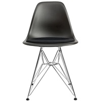 Vitra Stuhl Eames Plastic Side Chair  83x46.5x55 cm tiefschwarz mit Sitzpolster schwarz, Gestell: verchromt, Designer Charles & Ray Eames