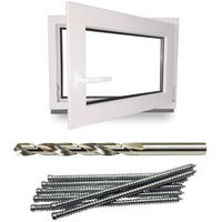 Kellerfenster - Kunststoff - Fenster - weiß - BxH: 90x50cm - BxH: 900x500 mm - Links + Schrauben + Bohrer
