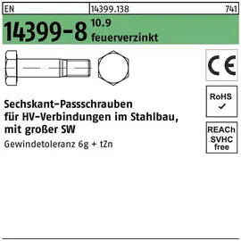 Peiner Umformtechnik Peiner EN 14399-8 Form H Sechskant-Passschraube Gewindetoleranz 6g M24x105 Stahl 10.9 feuerverzinkt