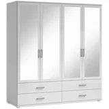 Schlafkontor IVAR Kleiderschrank mit Spiegeln und Schubladen - Vielseitiger Drehtürenschrank 4-türig in Weiß - 180 x 190 x 51 cm (B/H/T)