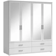 SchlafKONTOR IVAR Kleiderschrank mit Spiegeln und Schubladen - Vielseitiger Drehtürenschrank 4-türig in Weiß - 180 x 190 x 51 cm (B/H/T)