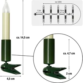 Hellum Lichterkette Schaftkerze 15 Kerzen klar für innen Schaft/Kabel grün 12,8m elfenbein