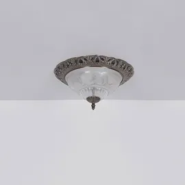 GLOBO Deckenlampe weiß antik silber Deckenleuchte rund, Retrolampe Perlmutt verschnörkelte Elemente, Metall, 2x E14 Fassungen, DxH 33x17 cm