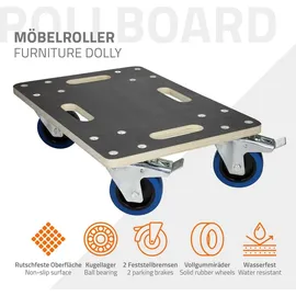 ECD Germany Transportroller mit Feststellbremse 35 x 50 cm bis 800 kg, Siebdruckplatte - PP-Räder Rollbrett Möbelroller für Umzug Möbel-Transport
