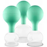 PULOX Schröpfgläser Set Echtglas mit Saugball 3-teilig Grün