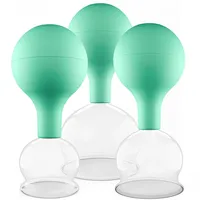 PULOX Schröpfgläser Set aus Echtglas mit Saugball - 3x Medizinisches Schröpfglas in Grün - 40mm, 52mm, 62mm